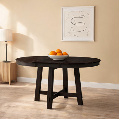 Table de salle à manger ronde extensible pour 4 à 6 personnes, bois massif, brun chaud, 58 pouces, style maison de campagne