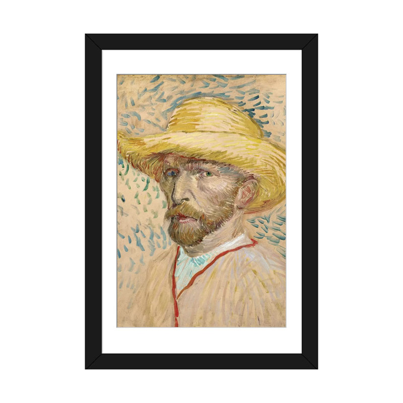 «Self Portrait with Straw Hat Summer 1887» par Vincent Van Gogh, impression sur toile, H 32 po x l 24 po x P 1 po, Blanc