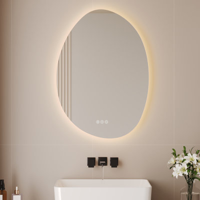 DeerValley 70x50cm Irregular LED Bathroom Mirror with Bluetooth Speaker, Wall Mirror 3 Colors Dimmable, Anti-Fog & Demister