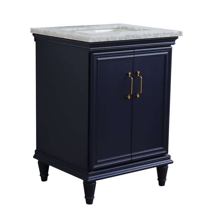 Ilfracombe 25'' Single Bathroom Vanity with Top, Blue, White Carrara Marble