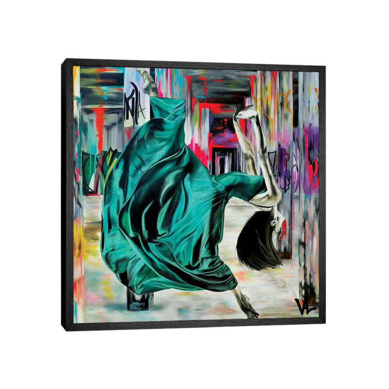 Colors And Danse by Val Escoubet - Painting on Canvas, 45.72cm H x 45.72cm W x 3.81cm D, Black Framed