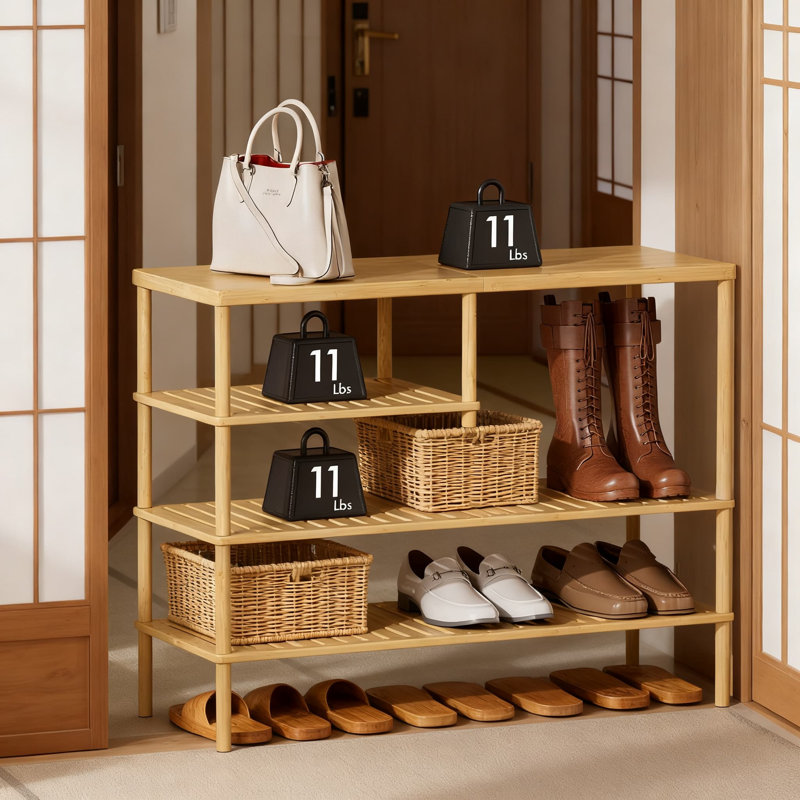 4-Tier Bamboo Shoe Rack & Organizer, Freestanding Shoe Shelf With Removable Pockets, Holds 20-24 Pairs For Entryway, Closet, Bedroom, Dorm Storage
