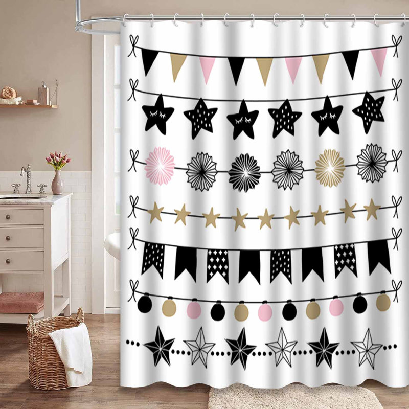 Rideau de douche blanc avec 12 crochets Birthday, L 72 po x l 78 po