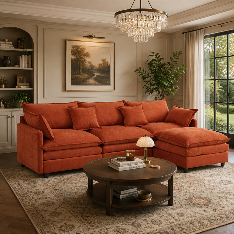 Canapé modulaire de 105 po, Orange foncé, Orienté à droite