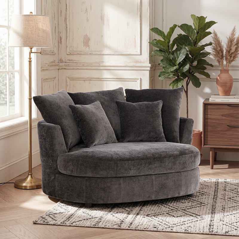 Fauteuil demi-tonneau avec coussin 54,5 po, Gris anthracite