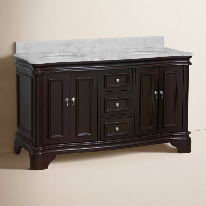 Twain 60" Double Bathroom Vanity Set with Chocolate Cabinet and Carrara Marble Countertop, Carrara Marble, Chocolate