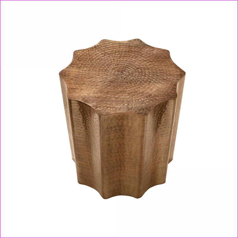 Table basse cylindrique en cuivre antique peu encombrante, décor bohème glamour pour le salon, aucun assemblage requis