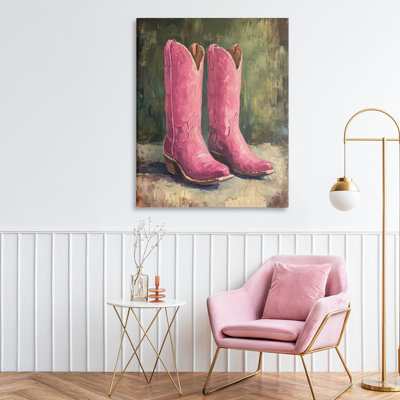 Toile rose patinée avec bottes de cow-boy, design par Petal Prints Design