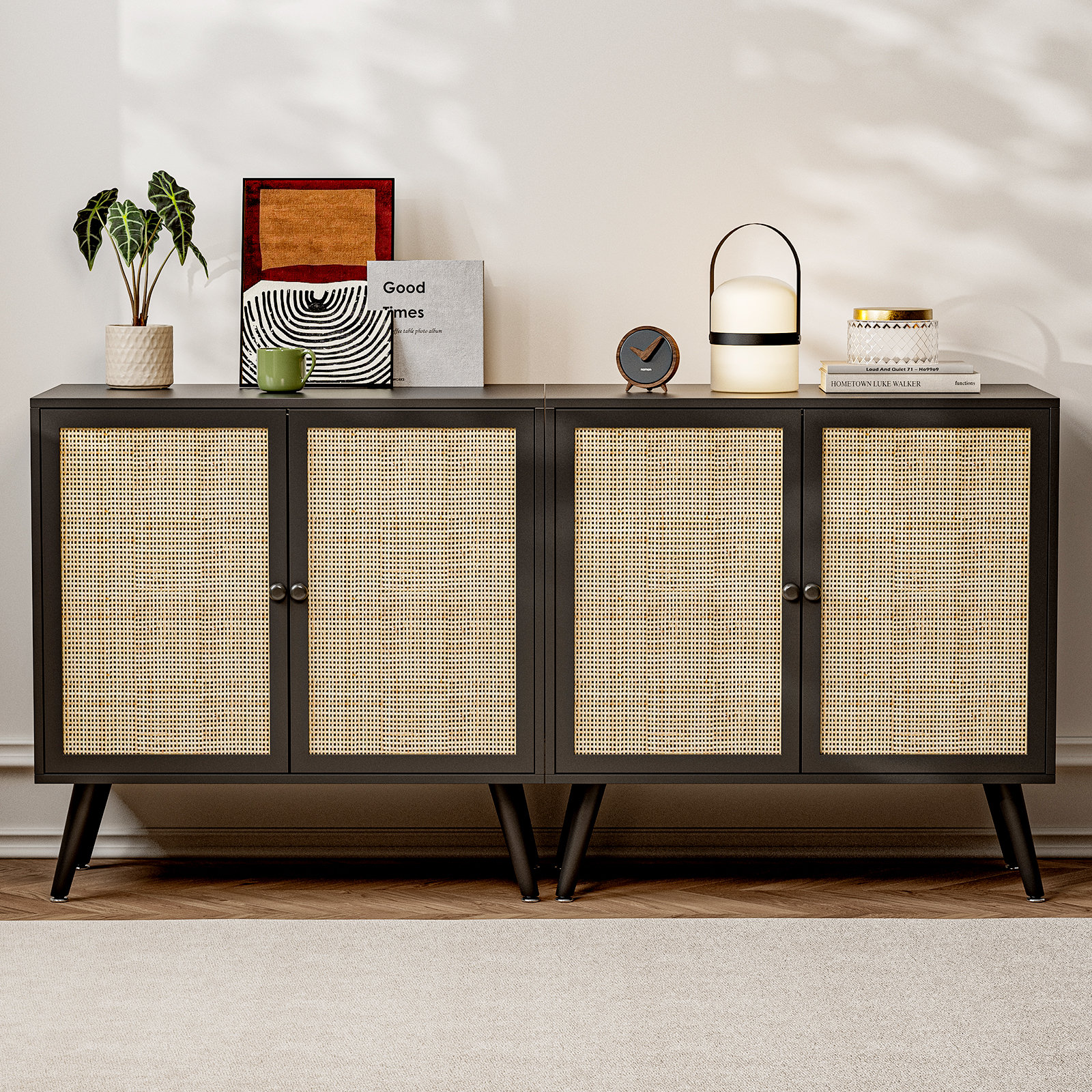 Manel Rattan Sideboard Buffet Cabinet, Storage Cabinet with 3 Drawers and 2 Doors Bay Isle Home Color: Natural