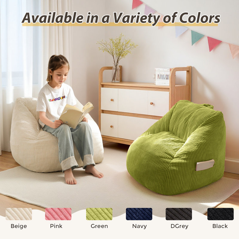 Corduroy Kids Bean Bag Chair, Green Corduroy