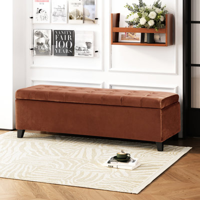 Banc avec pieds brun foncé et surface en velours, poids de 26,88 lb, espace de rangement spacieux pour les pieds en velours, poids de 250 lb