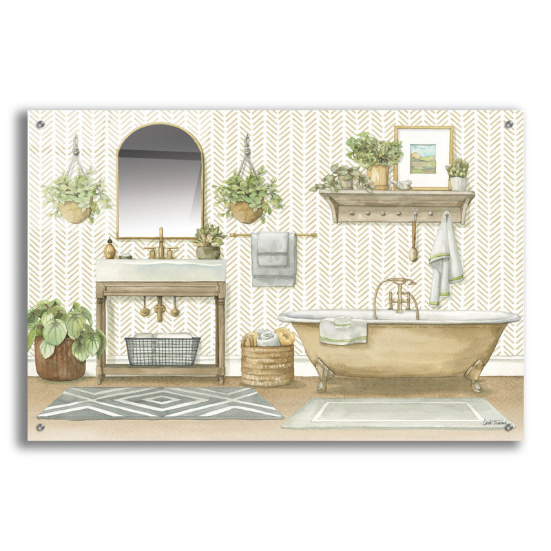 Art mural en verre épique «Serene Bath 3» par Leslie Trimbach, H 24 po x l 36 po x P 0,2 po