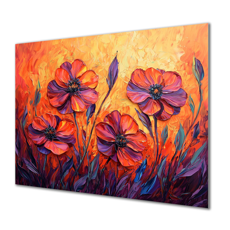 Coucher de soleil «Violets In The Horizon II», art mural floral en métal, H 16 po x l 32 po x P 0,84 po