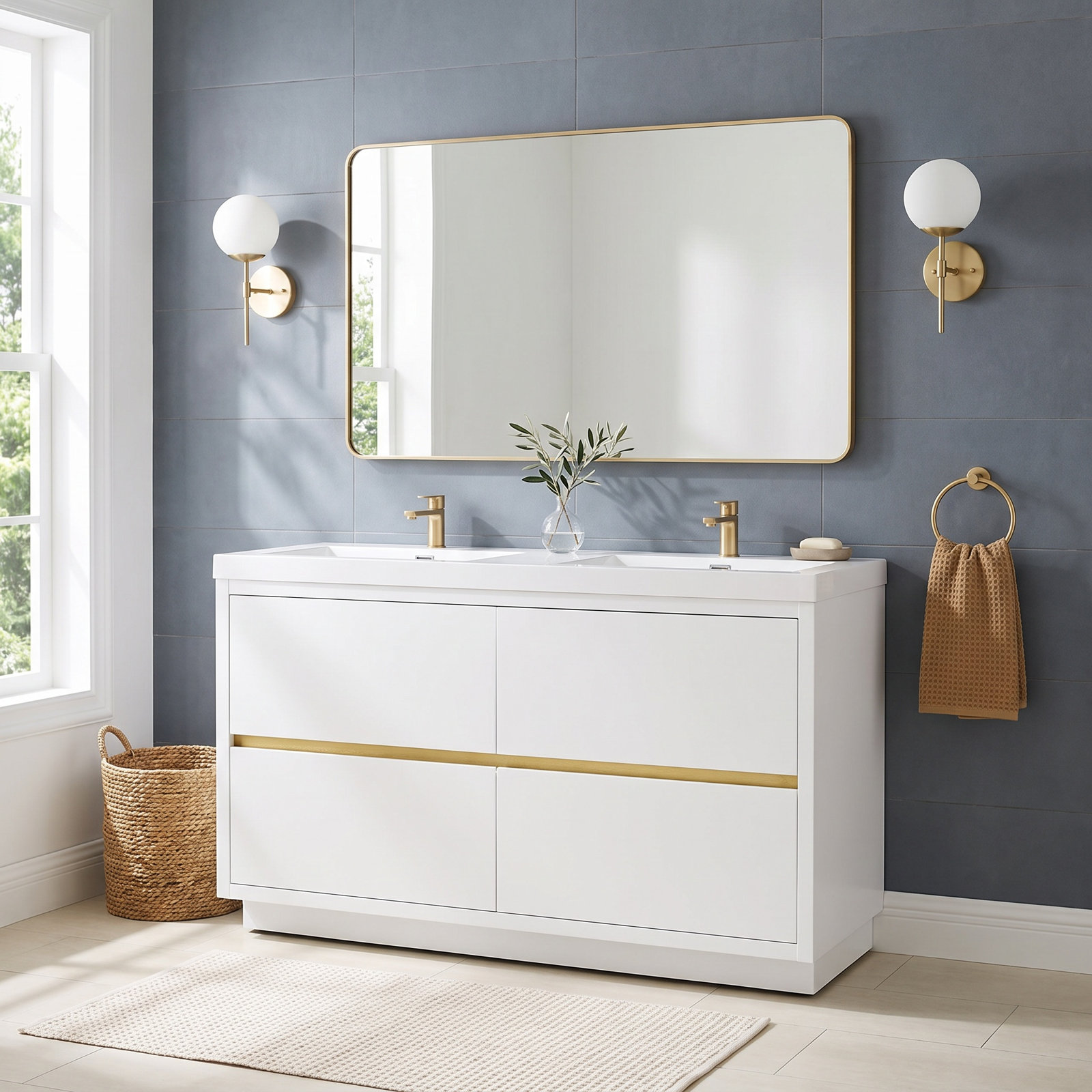 Beira 60" Double Bathroom Vanity, Glossy White