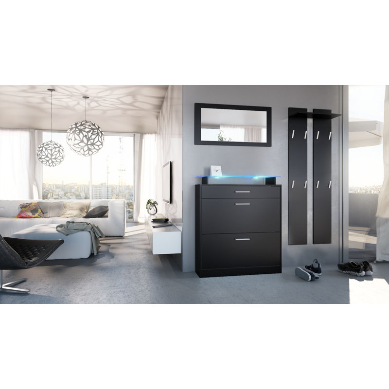 Mcclinton Hall Tree with Shoe Storage, White (glossy)/Black (matt), Yes
