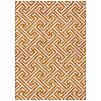 8' X 10' Orange And Ivory Geometric Washable Indoor Outdoor Area Rug
