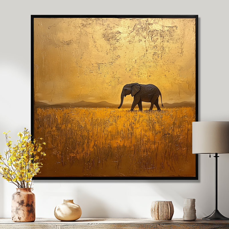 Éléphant doré dans le désert ouvert d'Afrique I - Éléphant, art encadré, H 16 po x l 16 po, Impression encadrée flottante