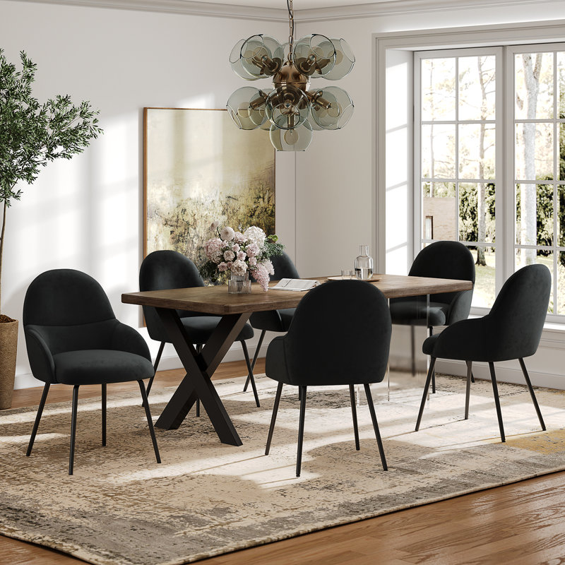 Antin Upholstered Dining Chair With Ergonomic Back And Metal Legs, Black Velvet