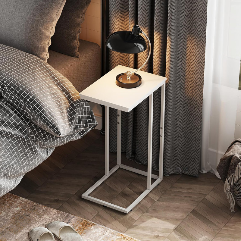 Gilsum Wood C End Table, Side Table with Metal Base for Sofa, Bed Side  , White