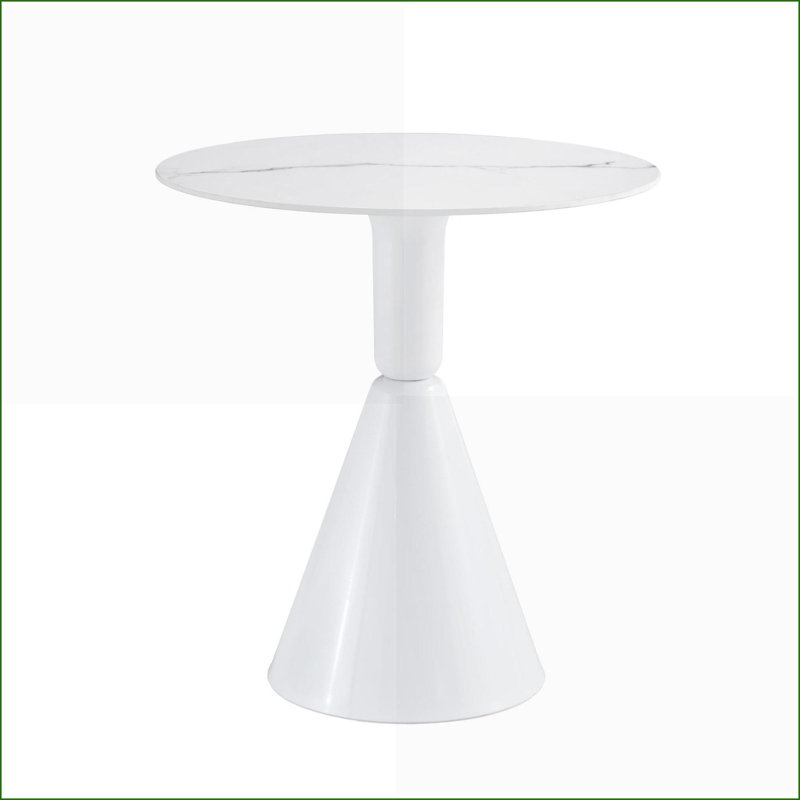 Table basse d'angle blanche arrondie pour le salon / salle à manger, planche de pierre naturelle facile à nettoyer, base stable
