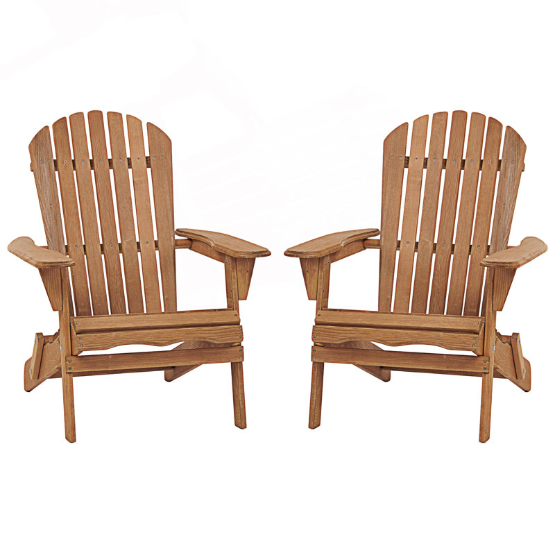Set Of 2 Outdoor Folding Adirondack Chair, Light Brown