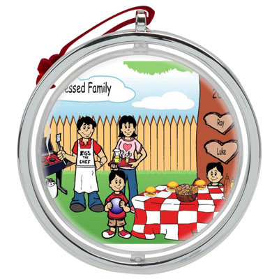 Personalized Family Backyard Barbeque 2 boys Double Sided Spinable Christmas Ornament