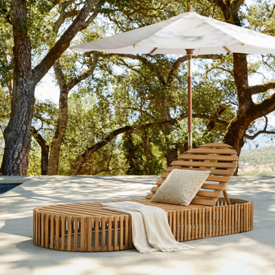 Modern Coastal Acacia Wood Chaise Lounge (Cushion Not Included)