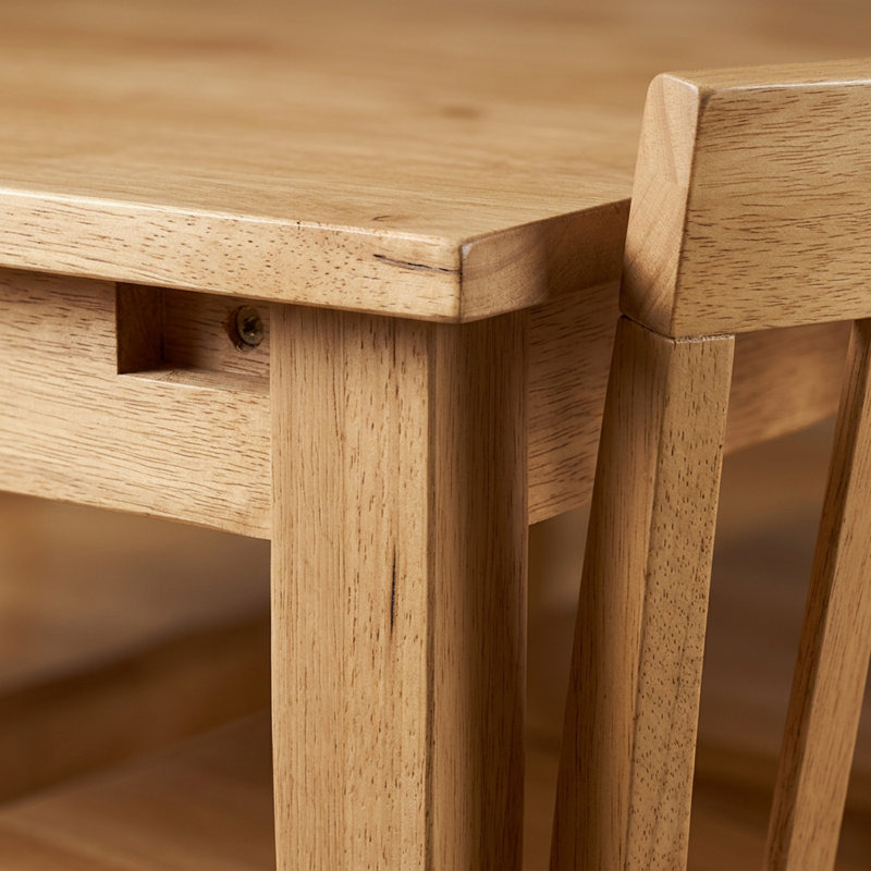 Warm Oak Solid Wood Rectangular 5 Piece Dinette Set With Slat Back Chairs And Self Storage Leaf