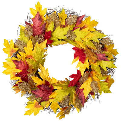 Maple Leaf Artificial Fall Harvest Wreath 22-Inch