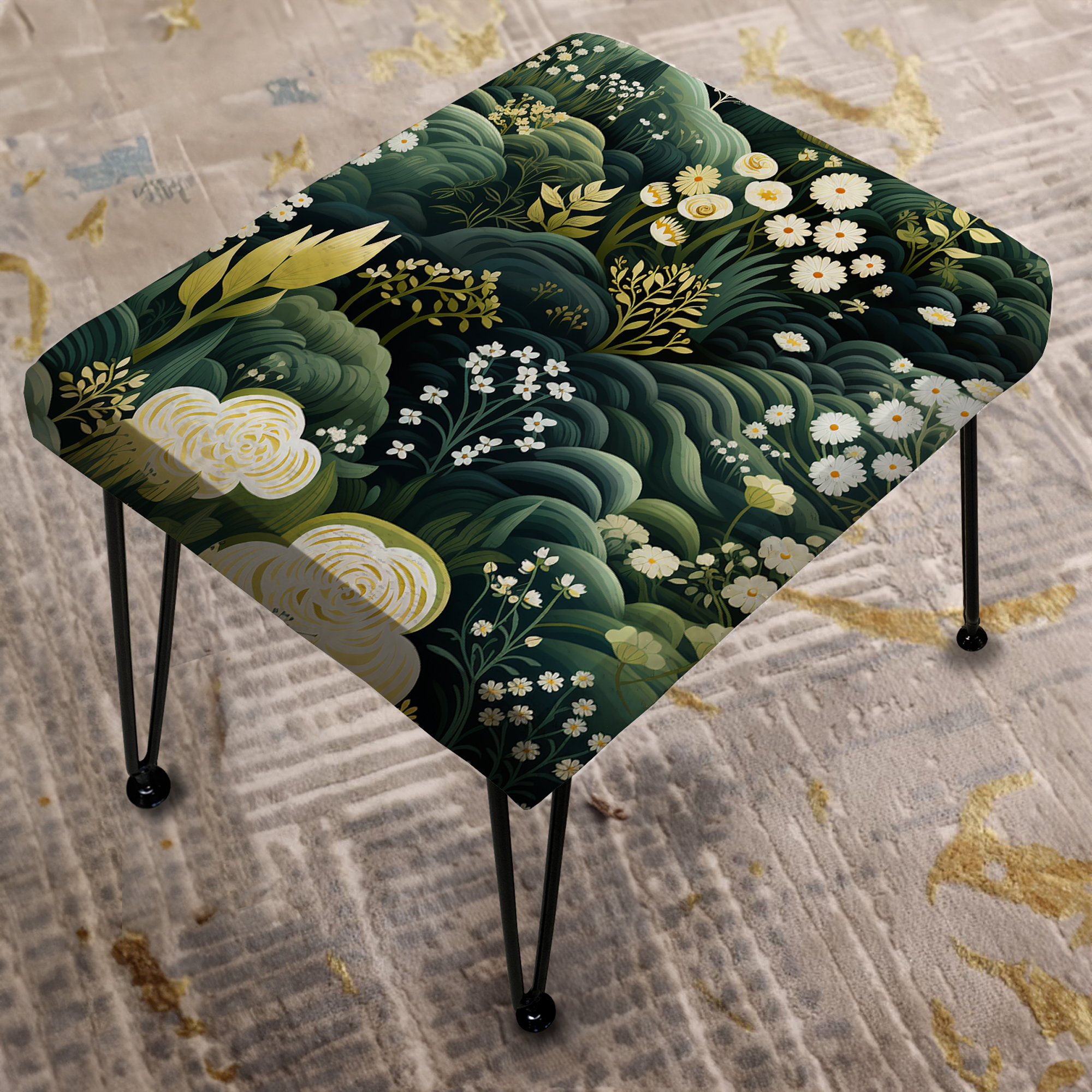Design Art Green Forest Botanical Pattern - Botanical Rectangle Ottoman ...