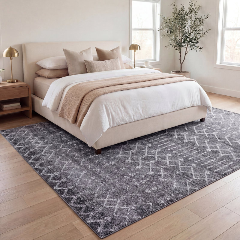 Tapis lavable à la machine Leila, Gris / Ivoire, Rectangle 9 pi x 12 pi