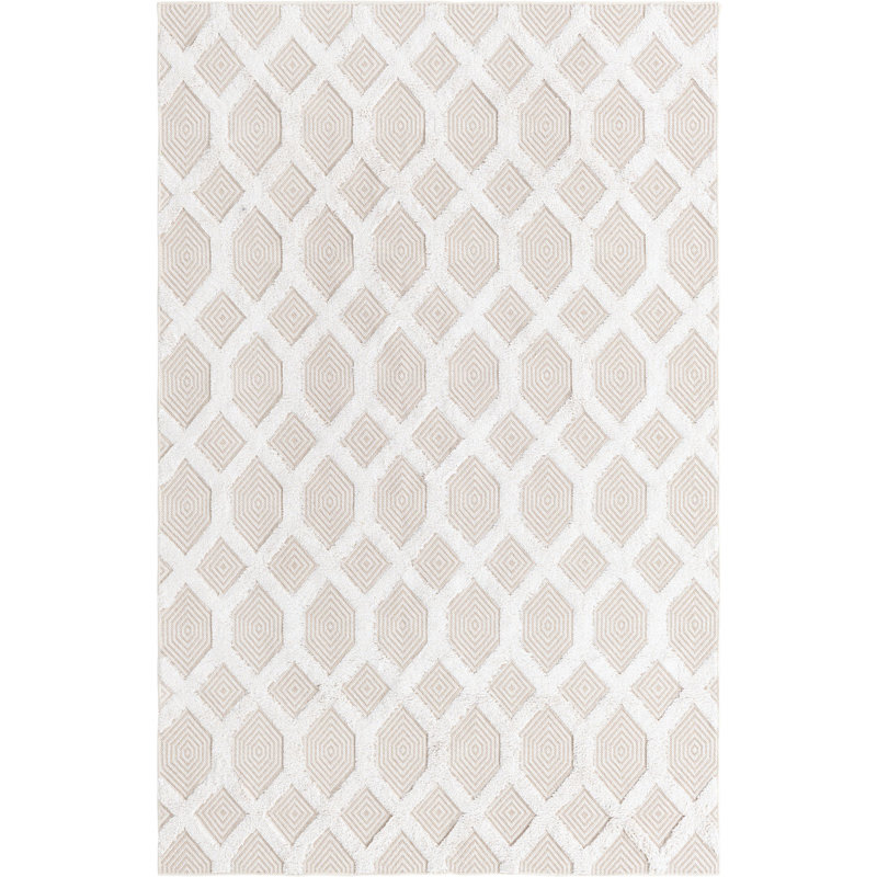 Tapis contemporain blanc cassé Jordalier, Rectangle 5 pi 3 po x 8 pi