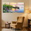 Assortiment de bouquets au bord du lac avec cygnes et fleurs, ensemble de 3 impressions murales sur toile-1218961575