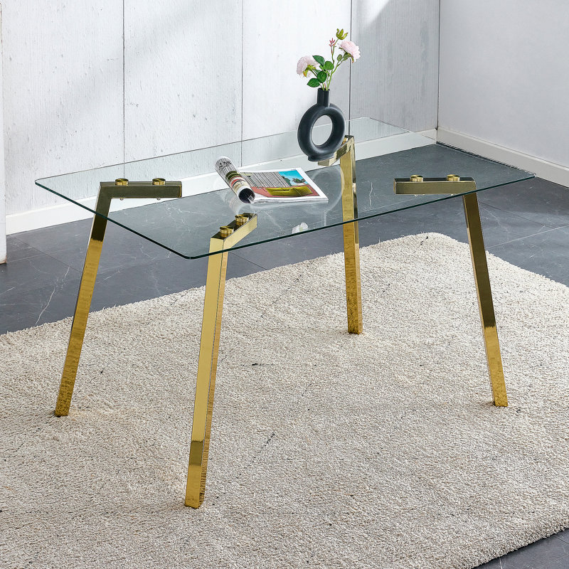 1 Piece Rectangular Dining Table Without Chair, Gold
