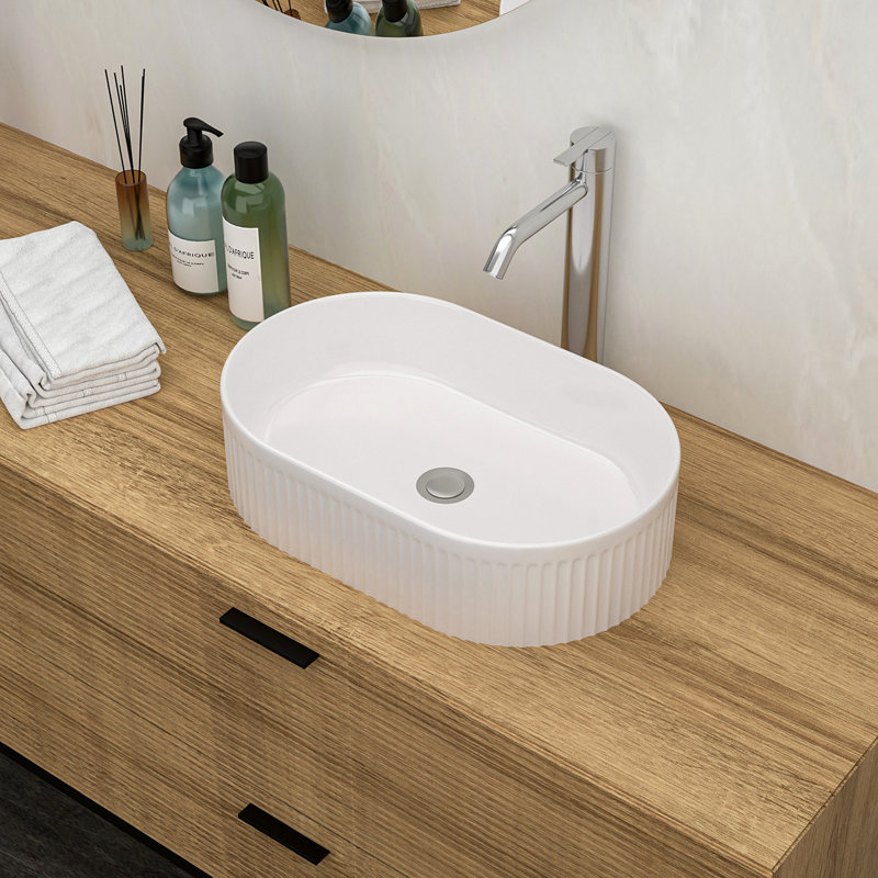 Lavabo de salle de bain vasque ovale en céramique blanche 19,31X12,19 pouces
