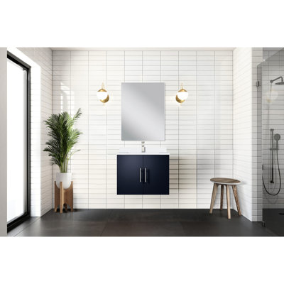 Meuble-lavabo bleu marine l 24 po x P 22 po, comptoir en quartz blanc, miroir et robinet de 18 po - pour les rayures et les taches pendant longtemps 24 po x 22 po, comptoir avec grattoir
