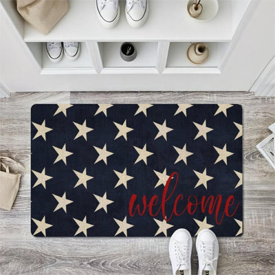 Tapis d'entrée pour l'entrée et le porche Patriotic Star, 24 po x 36 po, bleu marine beige