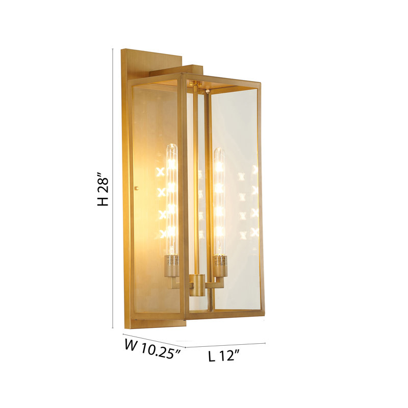 Applique murale d'extérieur en laiton 2 lumières avec abat-jour en verre transparent