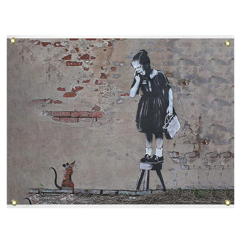 Tapisserie de la fille et de la souris en polyester, H 26 po x l 36 po x P 1 po