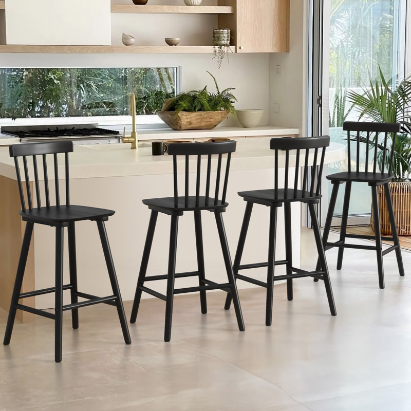 Tabouret Baggett, Noir, noir, noir, noir, 4, Tabouret de comptoir (siège d'une hauteur de 26 p