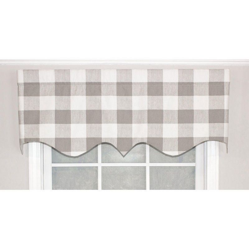 Haleyville Cotton Blend Checkered Scalloped Window Valance, Taupe