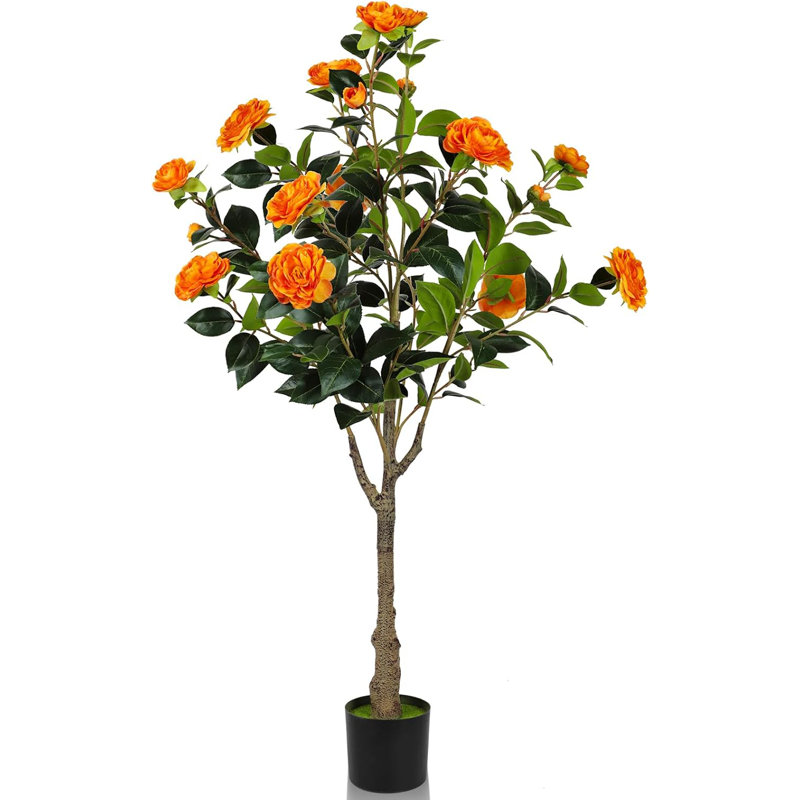 Artificial Camellia Tree 3.9ft Orange, 1