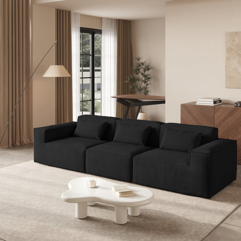 Canapé modulaire 3 pièces rembourré, 27.56" H x 118.12" W x 37.4" D, Black