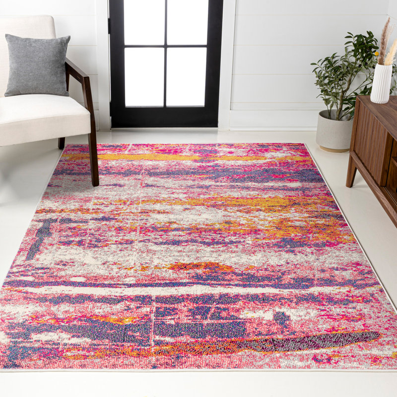 Tapis rose / crème Lasley Contemporary, Rectangle 7 pi 9 po x 10 pi