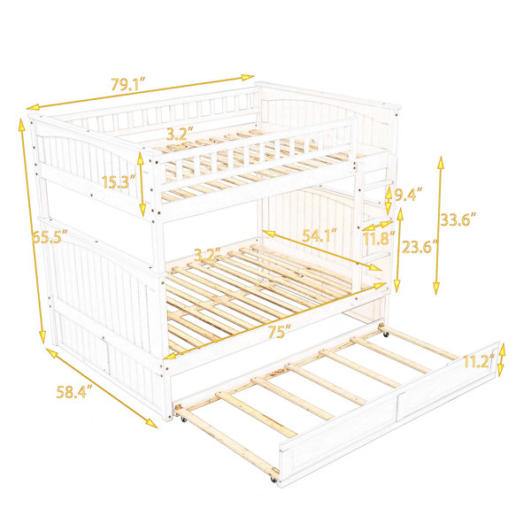 Latitude Run® Full Over Full Bunk Bed With Twin Size Trundle, Pine Wood ...