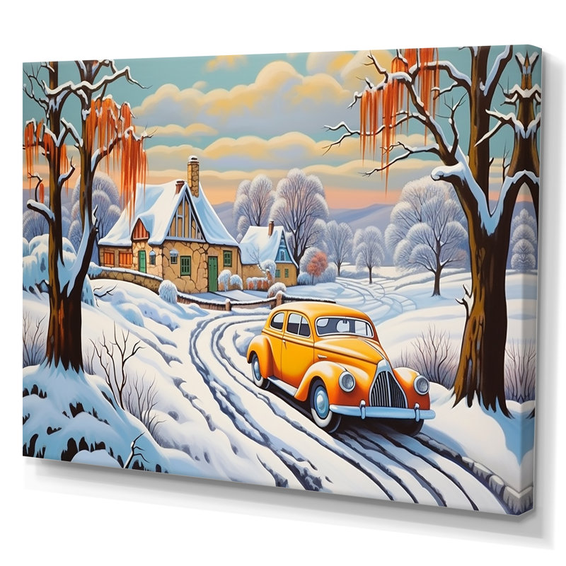 Car Charm in Winter - reproduction sur toile, Toile tendue, H 24 po x l 32 po