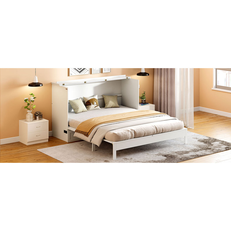 Grand lit escamotable avec grands tiroirs, blanc