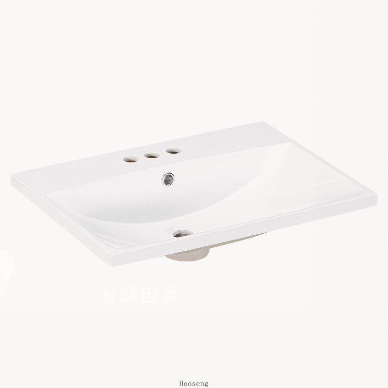 Plateau de meuble-lavabo 24 po seulement, lavabo en céramique blanche avec 3 trous de robinet, compatible avec un robinet de 4 po