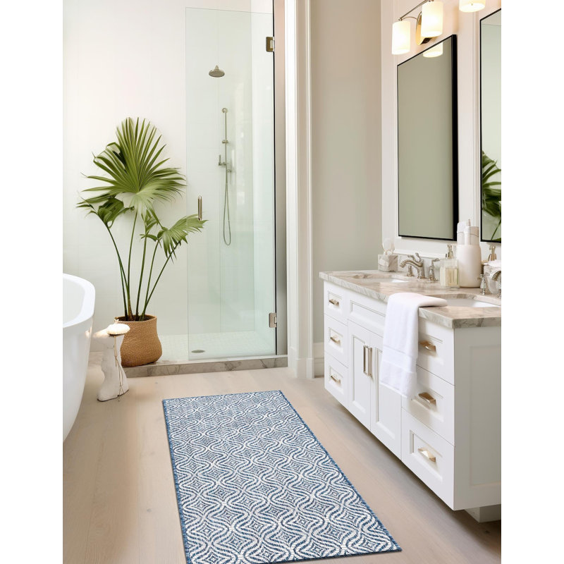 Lithonia Blue/Ivory Indoor/Outdoor Rug, Runner 2' x 6'1"