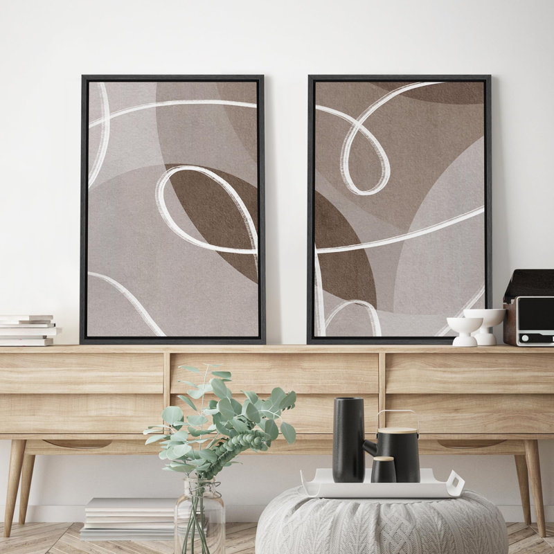 «Earthy Tones Abstract Curves Cozy Neutral Minimal Decor Nordic Zen Boho Living Room Office Room» - 2 pièces sur, Noir